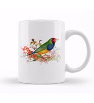 Red Head Gouldian Finch Standing Among Orchid Blossoms Kupa Bardak Porselen