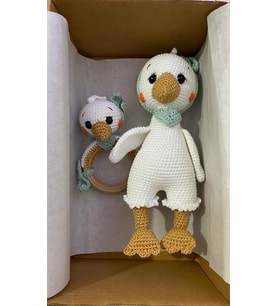 Ördek Suzi ve Çıngırak Takımı Amigurumi Organik Oyuncak Hediye Seti