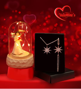 Sevgiliye Özel Işıklı Fanus Melek & Gold Rose Kutup Yıldızı Kolye ve Bileklik Hediye Seti