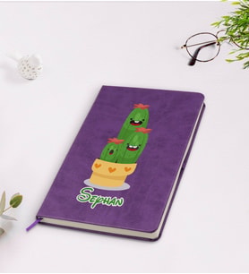 BK Gift Kişiye Özel Kaktüs Tasarımlı Mor Termo Deri Defter Model 9