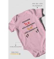 Dedemin İlk Göz Ağrısıyım Baskılı Bebek Zıbını – Çıtçıtlı Body  %100 Pamuk Kısa Kol (Koyu Pembe)
