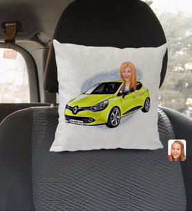 BK Gift Kişiye Özel Plakalı Kadın Renault Megane Karikatürlü Kare Araç Koltuk Yastığı-1