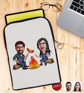 BK Gift Kişiye Özel Sevgililer Karikatürlü Taşınabilir Koruyucu Tablet Kılıfı & Organizer Çanta - Siyah-95