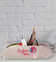 BK Gift Kişiye Özel İsimli Keten Bez Makyaj Çantası-16