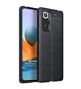Microsonic Xiaomi Redmi Note 10 Pro Max Kılıf Deri Dokulu Silikon Siyah