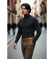 Erkek Fitted Balıkçı Yaka Fitilli Triko Kazak Kış Günleri İçin İdeal Şıklığı ve Konforu Sunar