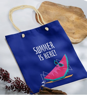 BK Gift Yaz Temalı Saks Mavi Halat Saplı Kumaş Plaj Çantası -10, Baskılı Omuz Çantası, Alışveriş Çantası, Arkadaşa Hediye, Sevgiliye Hediye