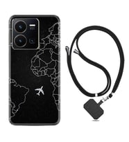 Vivo Y22 Kılıf Resimli Boyun Askılı İpli Desenli Silikon Series Black Plane 1868