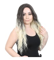 Su Daası Uzun Perçemsiz Fiber Sen Peruk / Küllü Siyah / Platin Ombreli