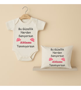 Pia Baby B31 %100 Pamuk Ablamı Tanımıyorsun Yazılı Tasarlanabilir Bebek Body Ve Yastık Kılıfı (Ekru)