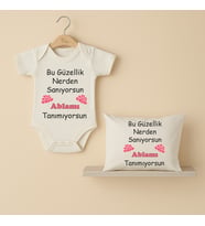 Pia Baby B31 %100 Pamuk Ablamı Tanımıyorsun Yazılı Tasarlanabilir Bebek Body Ve Yastık Kılıfı (Ekru)