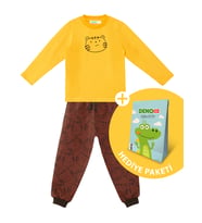 Sevimli Kedi Erkek Bebek T-shirt Pantolon Takım (Hardal)