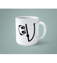 V Harfi Panda Alfabe Baskılı Kupa Bardak