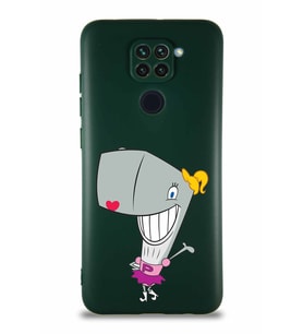 Xiaomi Redmi Note 9 Soft Premier Kapak Pearl Yengeç Tasarımlı Silikon Kılıf - Yeşil (Şeffaf)