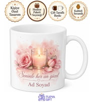 Romantik Gül Yaprağı Mum Işığı Pastel Pembe Kupa Bardak Sevgiliye Hediye