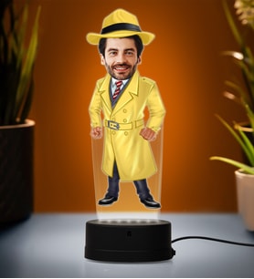 Doğum Günü Hediyesi,Sevgiliye Hediye, Kişiye Özel Fotoğraflı Müfettiş Karikatür 3D Led Lamba (Beyaz)