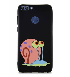 Huawei P Smart Soft Premier Kapak Salyangoz Gary Tasarımlı Silikon Kılıf - Siyah (Şeffaf)