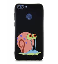 Huawei P Smart Soft Premier Kapak Salyangoz Gary Tasarımlı Silikon Kılıf - Siyah (Şeffaf)
