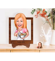 BK Gift Kişiye Özel Kadın Chef Karikatürlü Ahşap Standlı 3D Biblo-1 (Beyaz)