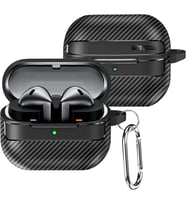 Samsung Galaxy Buds3 / Galaxy Buds3 Pro ve Galaxy Buds 3 FE Uyumlu Karbon Fiber Hybrid Polymer Technology Kulaklık Kılıfı (Siyah)