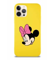 Apple iPhone 12 Pro Soft Premier Kapak Minnie Mouse-B Tasarımlı Silikon Kılıf - Sarı (Şeffaf)