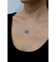 925 Ayar Gümüş Gold Kaplama Lacivert Opal Taşlı Lotus Kolye