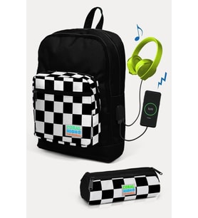 Coral High Kids Siyah Dama Desenli USB'li 2'li Okul Çanta Seti - Erkek Çocuk