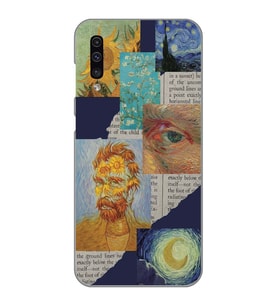 Samsung Galaxy A30S/A50/A50S Uyumlu Vincent van Gogh Kolaj Desenli Şeffaf Telefon Kılıfı