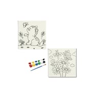 Okul Etkinliği-2'li Tuval Boyama Seti. 20x20 Cm Uv Baskı 6 Akrilik Boya 1 Fırça-model-49