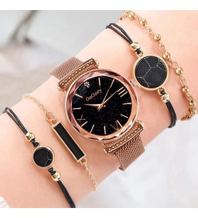 Gogoey Kadın Kol Saati Lüks Moda Şık Trend Bayan Set Saat Rose Gold Renk + 4 adet bileklik
