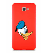 Samsung Galaxy J7 Prime 2 Soft Premier Kapak Donald Duck-F Tasarımlı Silikon Kılıf - Kırmızı (Şeffaf)