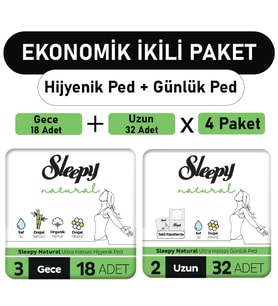 Sleepy Natural Ultra Ped Gece 18 Adet + Uzun Günlük Ped 32 Adet x4 Paket