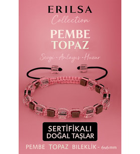 Sertifikalı Doğal Terahertz - Pembe Topaz Taşı Bileklik 6x6 mm - Sevgi ve Huzur Taşı (Çok Renkli)