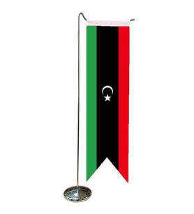 Masa Üstü Kırlangıç Libya Bayrağı + Krom L Direk Masa Bayrak Seti