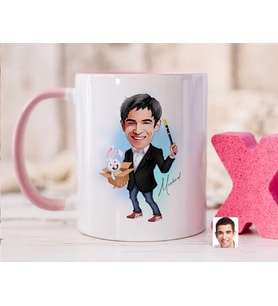 Bk Gift Kişiye Özel Sihirbaz Karikatürlü Pembe Kupa Bardak-1, Sevgiliye Hediye, Arkadaşa Hediye