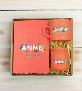 BK Gift Kişiye Özel İsimli DTF Anne Temalı Somon Defter & Kahve Fincanı & Mum Hediye Seti-3, Anneye Hediye, Anneler Günü Hediyesi