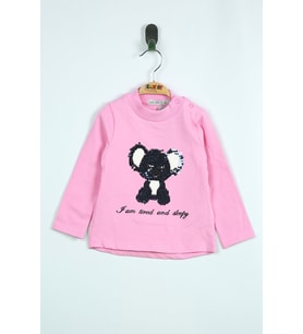 Toontoy Kız Bebek Panda Nakışlı T-Shirt (Pembe)