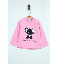 Toontoy Kız Bebek Panda Nakışlı T-Shirt (Pembe)