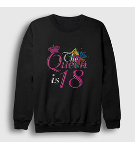 Presmono Unisex Siyah 18 Yaş Doğum Günü Hediye Birthday Queen Sweatshirt 531159tt