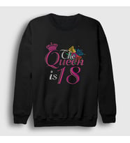 Presmono Unisex Siyah 18 Yaş Doğum Günü Hediye Birthday Queen Sweatshirt 531159tt