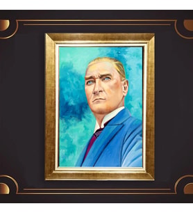 Özel Seri Paspartulu Çerçeveli Atatürk Tablo l4 (Gold)