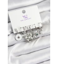 Pirinç Zİrkon Taşlı Kelebek ve Yıldız Model Gümüş Renk 3'lü Çift Kadın Küpe