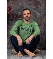 Sude Erkek Süprem Bisiklet Yaka İnce Uzun Kol Pijama Takımı P300/14 - 1 Adet (Yeşil)