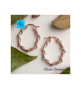 Rose Topçuklu Zincir Sarmalı Oval Halka Küpe