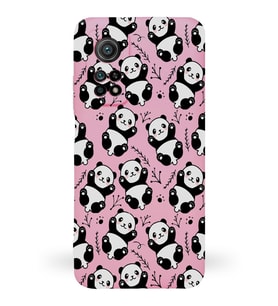 Xiaomi Mi 10T Uyumlu Lansman Kılıf Panda Tasarımlı İçi Kadife Kapak-Pembe (Şeffaf)
