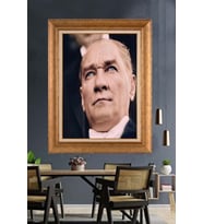 Altın Varaklı Çerçeveli Paspartulu Atatürk Tablo nh48 (Gold)
