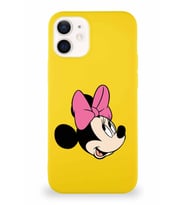 Apple iPhone 12 Mini Soft Premier Kapak Minnie Mouse-A Tasarımlı Silikon Kılıf - Sarı (Şeffaf)