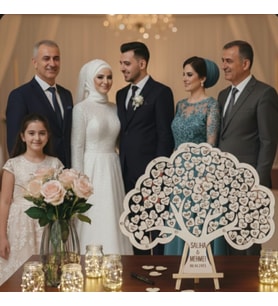 DÜĞÜN-NİŞAN- MİSAFİR HATIRA ANI KUTUSU-DEFTERİ HAYAT AĞACI 45CM ŞEFFAF PLEKSİ ŞÖVALE VE KALEM HEDİYELİ