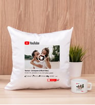Kişiye Özel Youtube Tasarım Fotoğraflı Kare Yastık ve Fincan
