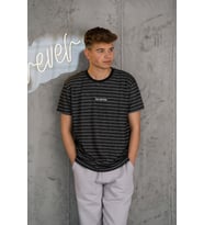 REGULER FİT BİSİKLET YAKA LİKRALI ÇİZGİLİ ERKEK YAZLIK T-SHİRT (Siyah)